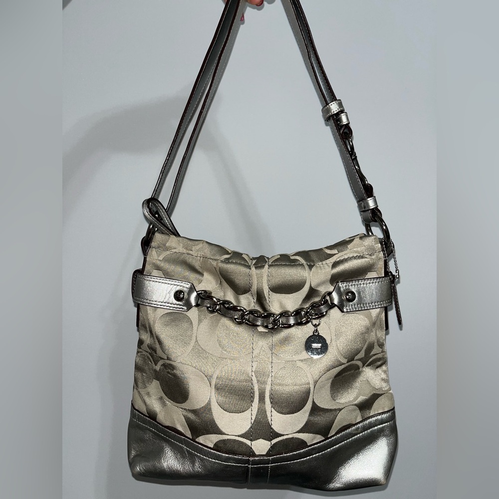 Coach Metallic Silver and Gray Shoulder Bag